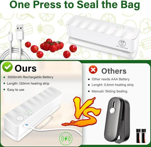 Bag Sealer - Mini Rechargeable Food Sealer Machine,5 Adjustable Gears Chip Bag Resealer,with 3000mAh Battery and 4.7" Heating Strip Seal for Vacuum Sealer Bags, Food Snack Bags Storage (White) in Saudi Arabia
