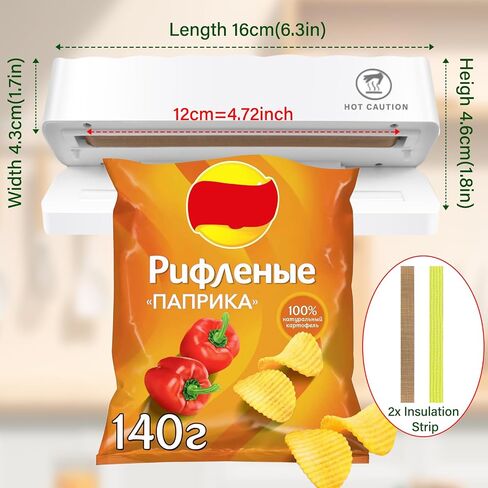 Bag Sealer - Mini Rechargeable Food Sealer Machine,5 Adjustable Gears Chip Bag Resealer,with 3000mAh Battery and 4.7" Heating Strip Seal for Vacuum Sealer Bags, Food Snack Bags Storage (White) in Saudi Arabia