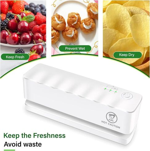 Bag Sealer - Mini Rechargeable Food Sealer Machine,5 Adjustable Gears Chip Bag Resealer,with 3000mAh Battery and 4.7" Heating Strip Seal for Vacuum Sealer Bags, Food Snack Bags Storage (White) in Saudi Arabia