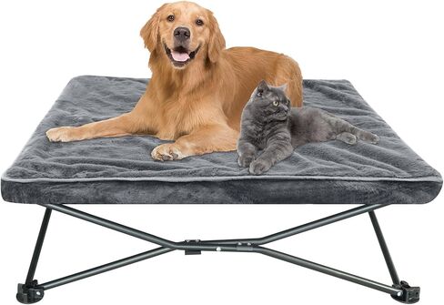 unp Outdoor Dog Bed - Portable, Elevated Camping Dog Cot for Indoor, Courtyard & Travel, Breathable Textilene Mesh, Comfortable with Removable & Washable Cover (Grey, L PRO) in Saudi Arabia