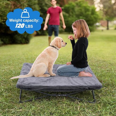 unp Outdoor Dog Bed - Portable, Elevated Camping Dog Cot for Indoor, Courtyard & Travel, Breathable Textilene Mesh, Comfortable with Removable & Washable Cover (Grey, L PRO) in Saudi Arabia