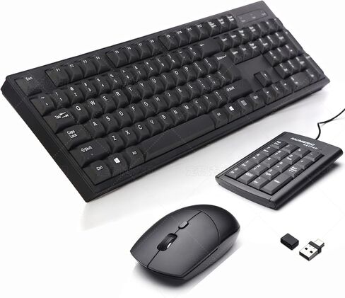 Wireless Keyboard and Mouse Combo-Full Size QWERTY Layout 2.4G Stereo Keycap Ergonomically Designed for Laptop,PC,Notebook,Windows,Computer Wired Numeric keypad,with USB-A&USB-C 2-in-1 Receiver in Saudi Arabia