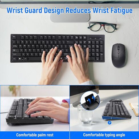 Wireless Keyboard and Mouse Combo-Full Size QWERTY Layout 2.4G Stereo Keycap Ergonomically Designed for Laptop,PC,Notebook,Windows,Computer Wired Numeric keypad,with USB-A&USB-C 2-in-1 Receiver in Saudi Arabia