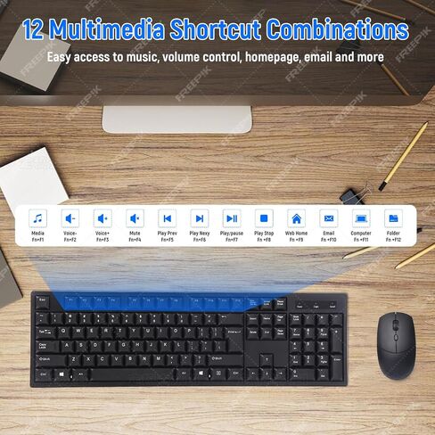 Wireless Keyboard and Mouse Combo-Full Size QWERTY Layout 2.4G Stereo Keycap Ergonomically Designed for Laptop,PC,Notebook,Windows,Computer Wired Numeric keypad,with USB-A&USB-C 2-in-1 Receiver in Saudi Arabia