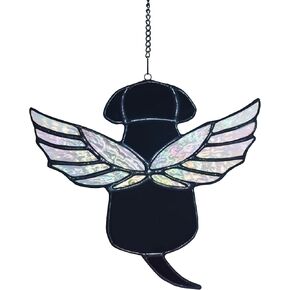 Stained Glass Angel Rainbow Wing Dog Memorial Gifts for Loss of Dog,Loss of Dog Sympathy Gift,Dog Suncathers for Pet Menmorial Gifts Dog Bereavement Gifts (Black)