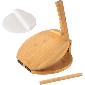 Wooden Tortilla Press 10 Inches with Rolling Pin & 50 Pcs Parchment Paper Mexican Tortillera Presser Homemade Tortillas Roti Pataconera Dough Press