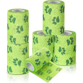 Geiserailie 6 Rolls No Chew Bandage for Dogs Self Adhesive Bandage Wrap Non-Woven Bitter Bandage Wrap for Dogs' Legs Paws Wounds Cats Animal, Green(3 Inches X 5 yd)