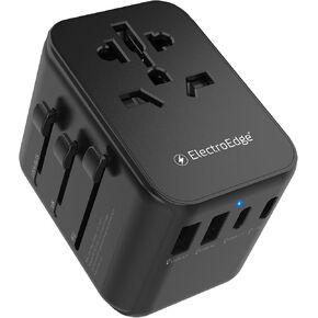 Universal Travel Adapter with 2 Type C and 2 USB ports, All-in-1 Worldwide Travel Adapter | European to UK plug adaptor | International Travel Plug adapter for US/EU/AUS/UK