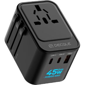 Universal Travel Adapter, International Travel Plug Adapter with 2 USB-C(PD 20W) ＆ 1 USB-A Ports, All in One Portable Adaptor, for USA, UK, EU, AU ＆ 224+ Countries (White) US