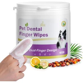 Jaoul Dog Teeth Cleaning Wipes - Non-Slip, Dual Finger Design - Fresh Breath, Plaque & Tartar Removal - Gentle Double-Sided Disposable Dog Dental Wipes, 40 Counts