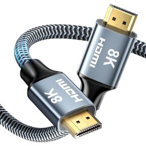 8K HDMI Cable 10 ft 2Pack, 48Gbps High Speed HDMI 2.1 Cable, Braided HDMI Cable 2.1 8K 60Hz 4K 120Hz Support for HDR eARC HDCP 2.2/2.3, HDMI Cord Compatible with HDTV, Laptop, Monitor, PC