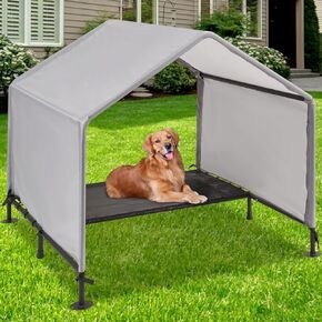 Dog Shade Shelter Outdoor Tent for Medium Large Dogs, Upgraded 2 in 1 Outdoor Dog House with Dog Bed, 4'x4'x3.6' Dog Tent Outdoor, Outside Sun Rain Canopy Pet House for Dog/Cat/Rabbit/Pig