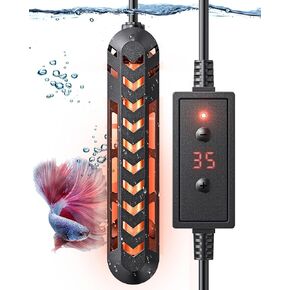 Pawfly 25W Fish Tank Heater Submersible Aquarium Heater Adjustable Electronic Heating Rod with Thermostat Overheating Protection and Protective Cover for Fish Tanks up to 10 Gallons