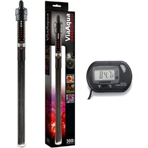 300-Watt Quartz Glass Submersible Heater with Aquarium Thermometer with Suction Cup