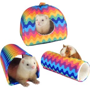 Guinea Pig Hideout - 3 Pack Guinea Pig Bed Tunnel and Tube Set Washable Guinea Pig Tunnel with House Guinea Pig Accessories for Hamster Rabbit Bunny Ferret Small Animals (Blue)