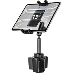 Car Tablet Mount Cup Holder, [Metal Triple Ball Arm] Cup Holder Tablet Mount for Truck, Vehicle Cup Stand Compatible with iPad Pro 13(M4) 12.9 Mini Air, ELD, Galaxy Tab, iPhone, 4-13" Devices