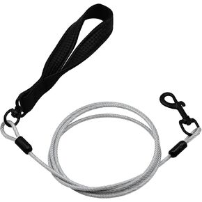 4FT Dog Leash for Large Medium Dogs, Heavy Duty Metal Dog Leash with Chew Proof and Comfortable Padded Handle, Stainless Wire Cable Training Leash for Control Small Dogs Walk Run -Black(4FT)