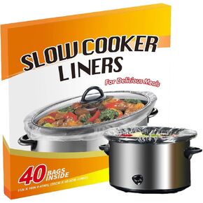 FASOZUKA Slow Cooker Liners 40×Cooking Bags Small Size Disposable Pot Liners, Fit 1QT to 3QT for Slow Cooker Cooking Trays Suitable for Oval & Round Pots 11"x 16", 40 Liners (40)