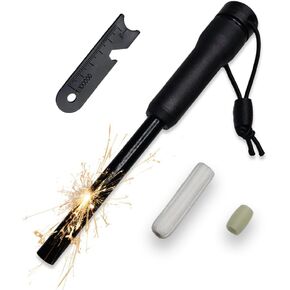 XXL Monster Fire Steel, fire Starter kit, Camping Essentials, Survival kit, Outdoor, bushcraft, Tinder Compartment Organizer, Striker, Glow in The Dark Bead,