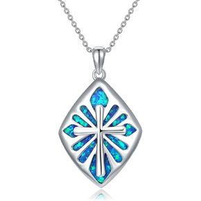 Cross Necklace for Women Men 925 Sterling Silver Abalone Shell/Malachite/Turquoise Cross Pendant Necklaces Religious Jewelry Birthday Graduation Gifts