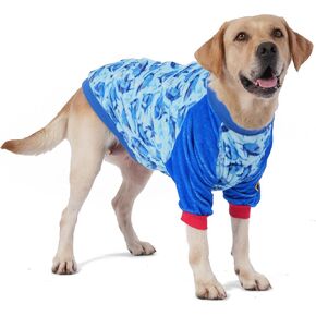 LovinPet Pitbull Pajamas, Upgraded Lightweight Flannel Dog Winter Apparel, Skin-Friendly Fabric, Sea Shark Action Prints Dog Clothes for Large Dog Breeds for Fall and Winter