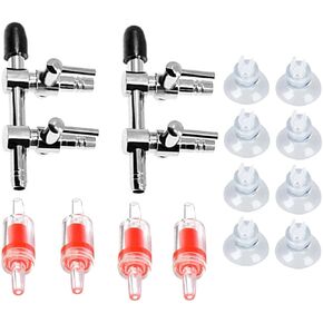 2Pcs 2-Way Aquarium Air Flow Control Lever Valve Distributor Splitter Pump Accessories Set with 4 Check Valves & 8 Suction Cups for Fish Tank