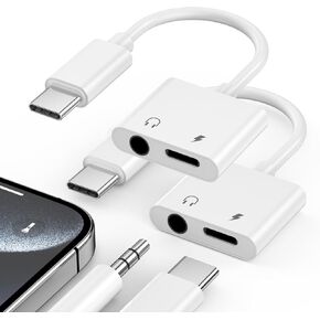 [MFi Certified] 2 Pack iPhone 16 Headphone Adapter, 2-in-1 USB Type C to 3.5mm Headphone Jack Aux Audio + Charger Splitter Adapter for iPhone 16/16 Plus/16 Pro/16 Pro Max/15/15 Plus/15 Pro/15 Pro Max