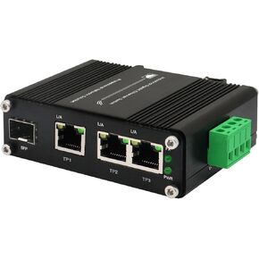 Industrial 3 Ports Gigabit Fiber Ethernet Switch - Mini Unmanaged Network Switch with 3 RJ45 10/100/1000Mbps Ports & 100/1000Base-X SFP Port,Din-Rail or Wall Mount,Plug and Play,Metal Case