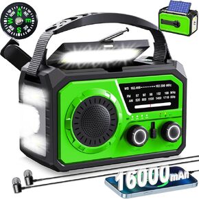 16000mAh Hand Crank Emergency Weather Radio with Wireless Speaker, 59200mWh NOAA AM FM Solar Radio with Flashlight Cell Phone Charger Reading Lamp Compass SOS for Camping and Survival (Red)