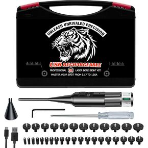 Rechargeable Laser Bore Sight Kit, Green Bore Sight Laser with 32 Adapters fit 0.17 to 12GA Calibers, Laser Boresight Kit with Button Switch, High Accuracy, for All Gun Rifle Pistol