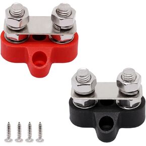 Bus Bar 250A, 5/16" Studs Power Distribution Blocks, Battery Buss Bar, 12V- 48V DC Positive & Ground Battery Busbar with Cover for Car Boat RV Solar Electrical System, Red & Black 2Pcs