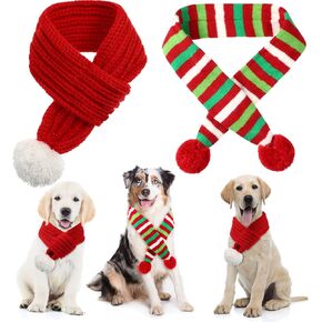 JaGely 2 Pieces Christmas Dog Knitted Scarf Holiday Cute Scarf for Dogs Cat Red Green Winter Dog Bandanas Decor for Puppy Pet(Red, Green,Delicate Style)