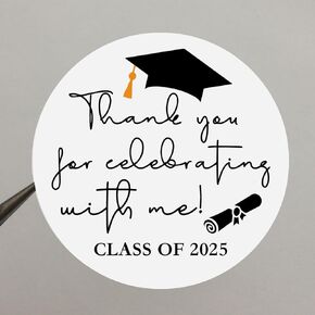 120 x 2025 Graduation Thank You Sticker, Invitation Sticker, Graduation Party, Class of 2025, Class of 2025 Grad Favor Label, College High School Graduate Thank You Tags (Black)
