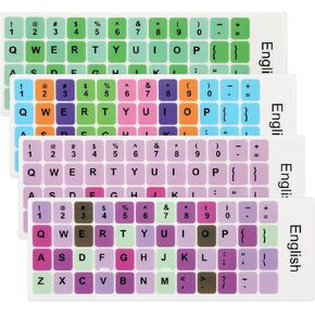 4PCS English Keyboard Replacement Letter Stickers Universal Keyboard Sticker Matte English Keyboard Alphabet Sticker with Color Background and Black Lettering for PC Computer Laptop Desktop-English