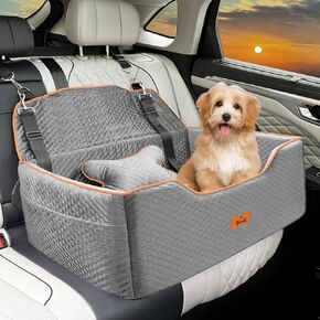 Extended Dog Car Seat for Small Medium Dogs, Dog Car Bed Seat With Side Pockets, Pet Booster Car Seat for 2 Puppy, Removable Washable Large Space Car Travel Back Seat Dog Bed, 27"x20.5"x11" Grey
