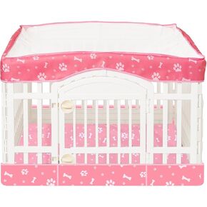 2 Pack Dog Playpen Cover and Bottom Pad Fits for 36 Inch 4 Panels Pet Playpen, Dog Crate Pad Puppy Play Pen Cover, Hoop and Loop Design (Note: Playpen Not Included!!!). -Pink