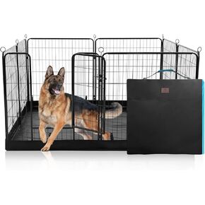 PJYuCien Dog Playpen Outdoor Plus Storage Bag，24" H 8 Panels Puppy Pen with Square Bottom & Top Cover,Heavy Duty Dog Fence for Camping