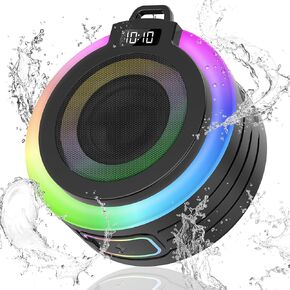 Bluetooth Shower Speaker, Portable Bluetooth Speaker Stereo Sound with Suction Cup/Lanyard, Built-in Mic, IPX7 Waterproof Wireless Speakers Bluetooth 5.4 for Bathroom, Party, Beach, Black
