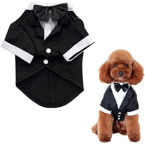 Heliltd Dog Suit with Bow Tie Dog Tuxedo for Small Dogs Cats Formal Dog Clothes Puppy Outfits Pet Costume for Wedding Birthday Halloween (M)