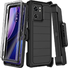 for Motorola Edge 2023 Case with Belt Clip Holster,2X Screen Protector Moto Edge 40 Case,Heavy Duty Drop Protection Military Grade Shockproof Protective Phone Cover with Kickstand (Black)