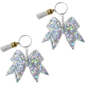 سلسلة مفاتيح على شكل فيونكة لامعة - سلاسل مفاتيح ساحرة على شكل بهجة - إكسسوارات التشجيع للفتيات - هدية مبهجة للمشجعين وأعضاء الفريق - فضي/قطعتين in Kuwait