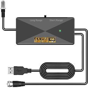 TV Antenna Amplifier Signal Booster, 25dB High Gain Antenna Booster for TV Antennas Indoor Outdoor, Low Noise & Clears Up Pixelated Amplifier, Adjustable Reception Range, USB Power (Black, Compact)