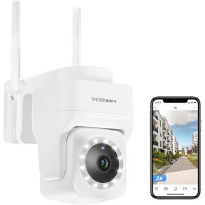 Veezoom 4MP/2K Security Camera Wireless outdoor, 2.4G/5GHz,360° view Pan/Tilt,WIFI Camera with Human Motion Detection, Motion Tracking,Two-Way Talk,Spotlight Color Night Vision