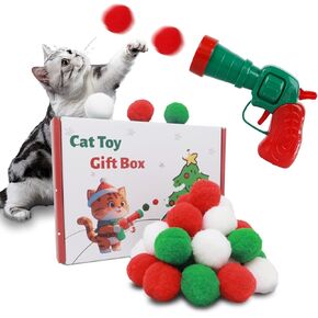 Cat Toys Ball Launcher 31pcs Christmas Cat Toys for Indoor Cats Festive Cat Toys Kitten Toys Interactive Cat Toy Cat Balls Fetch Toy with Pom Pom Balls