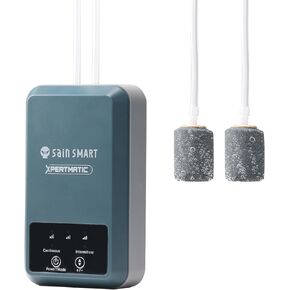 SainSmart Aquarium Air Pump Dual Outlet, Super Quiet Oxygen Pump 48 GPH for Fish Tanks up to 5-30 Gallon, Fish Tank Aerator with Air Stone, Air Tubing, 6000mAh Battery for Outdoor-Fishing & Emergency