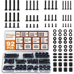 92PCS Universal TV Mounting Hardware Screw Kit Set - M4 M5 M6 M8 Screws, Spacers and Washers for Most TV/Monitor VESA Mount, TV Mount Replacement Screws with Box up to 80", Black