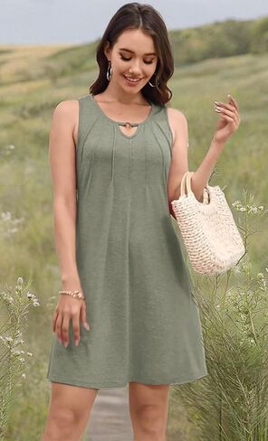 Pleated Front Summer Dresses for Women 2025 Casual Beach Floral Print Sundress Boho Tank Dress in Kuwait