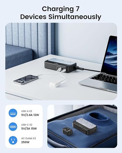 مجموعة محول جهد 220 فولت إلى 110 فولت، محول LENCENT موجة جيبية نقية 250 وات للسفر الأوروبي، محول طاقة دولي 3 منافذ تيار متردد، محول قابس الاتحاد الأوروبي/المملكة المتحدة/الاتحاد الأفريقي/الولايات المتحدة مع 2 USB 2 نوع C in Kuwait