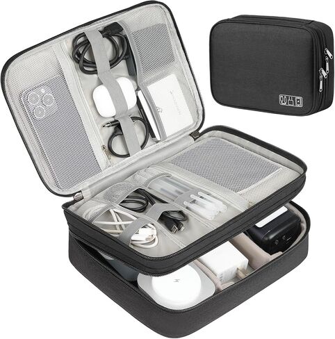 Portable Cable Organizer Bag,Large Double Layers Electronic Case Cord Organizer Case,Travel Essentials,Waterproof in Saudi Arabia