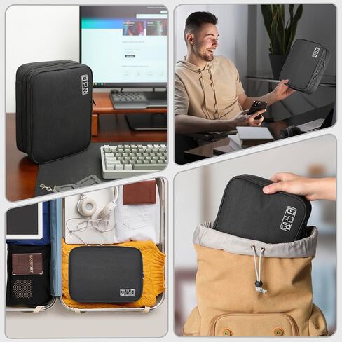 Portable Cable Organizer Bag,Large Double Layers Electronic Case Cord Organizer Case,Travel Essentials,Waterproof in Saudi Arabia